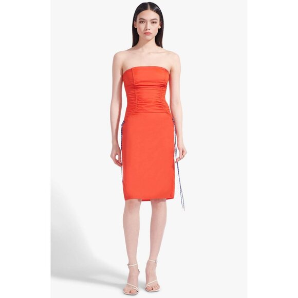 NWT STAUD Romina Ruched Tube Dress 2 XS Sporty Strapless Recycled Nylon Satin - Picture 6 of 10